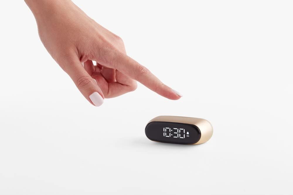 Mini Digital Alarm Clock Gold Rechargeable Touch Snooze Compact Bedside