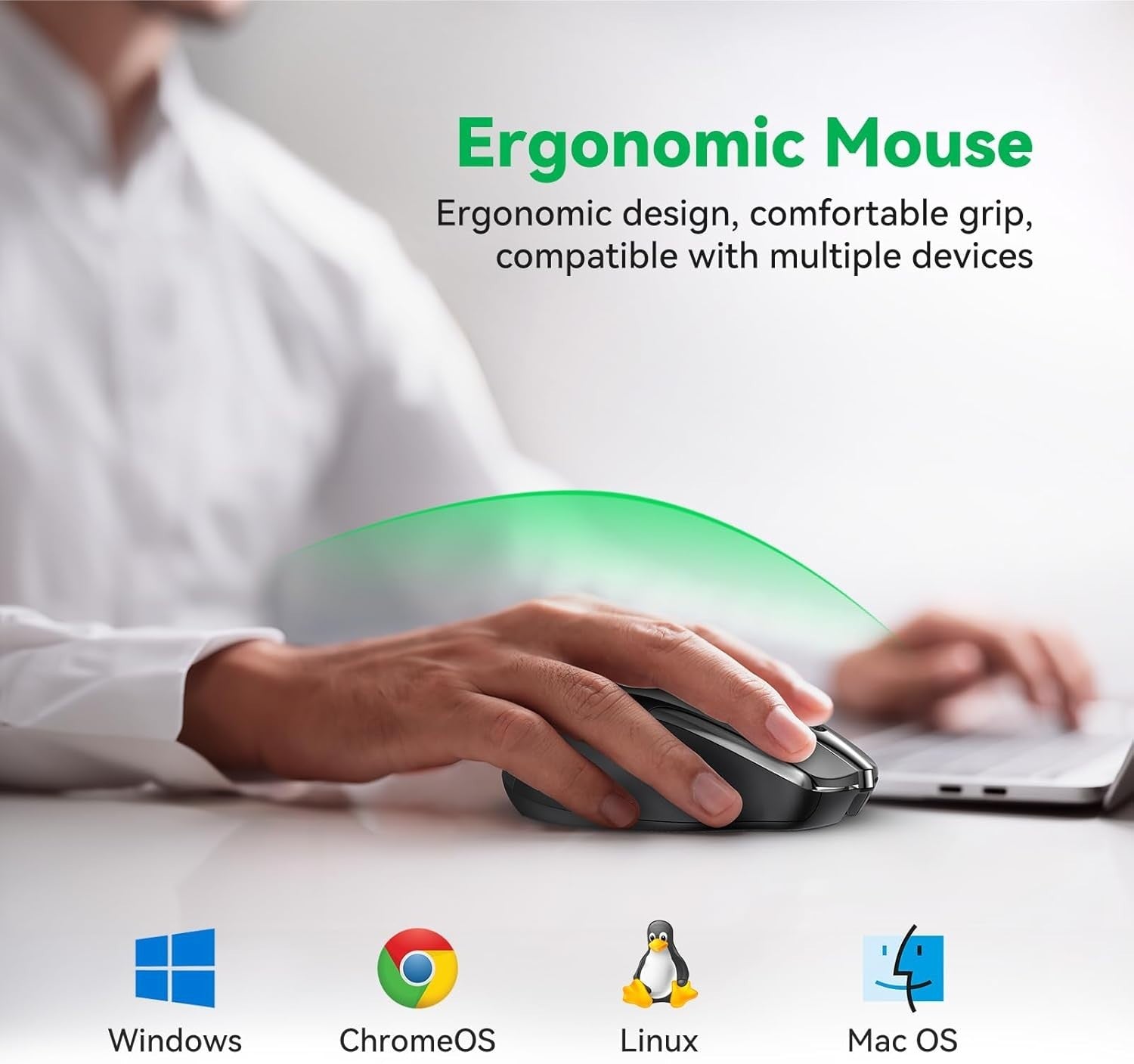 Silent Rechargeable Bluetooth Mouse 4800 DPI Ergonomic Black Wireless Laptop PC