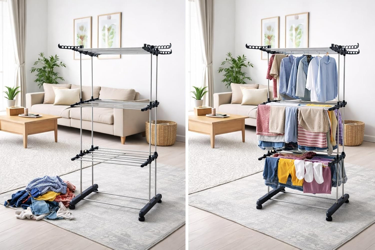 3 Tier Clothes Airer Folding Drying Rack Indoor Outdoor Space Saving Laundry