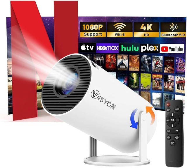 1080P WiFi Android Smart Projector 12000 Lumens 4K Support Portable