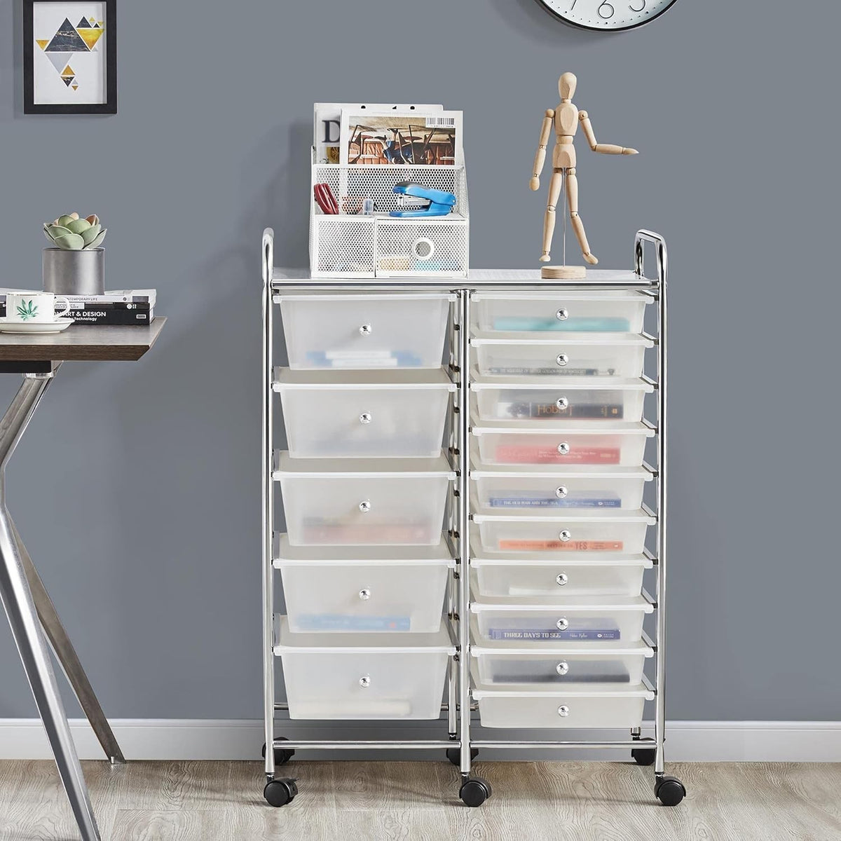 15 Drawer Rolling Storage Cart Organizer Trolley Wheels White