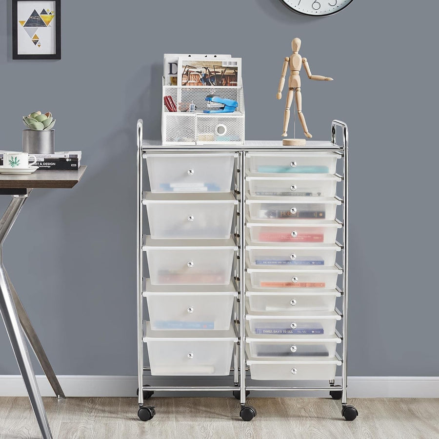 15 Drawer Rolling Storage Cart Organizer Trolley Wheels White
