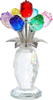 Multicolour Crystal Rose Bouquet Ornament Glass Flower Figurine Gift Decor