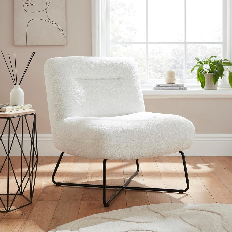 Boucle Accent Chair Cream Teddy Lounge Armchair Modern Seat