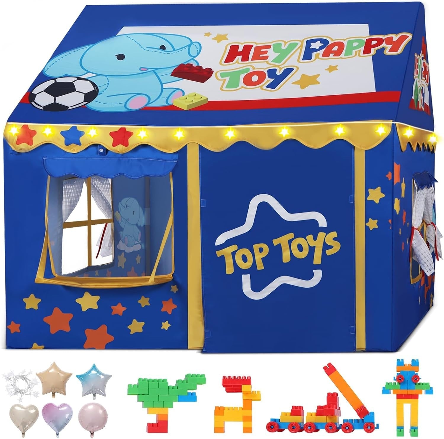 Kids Indoor Outdoor Play Tent w Lights Toy Set 3 Windows Large