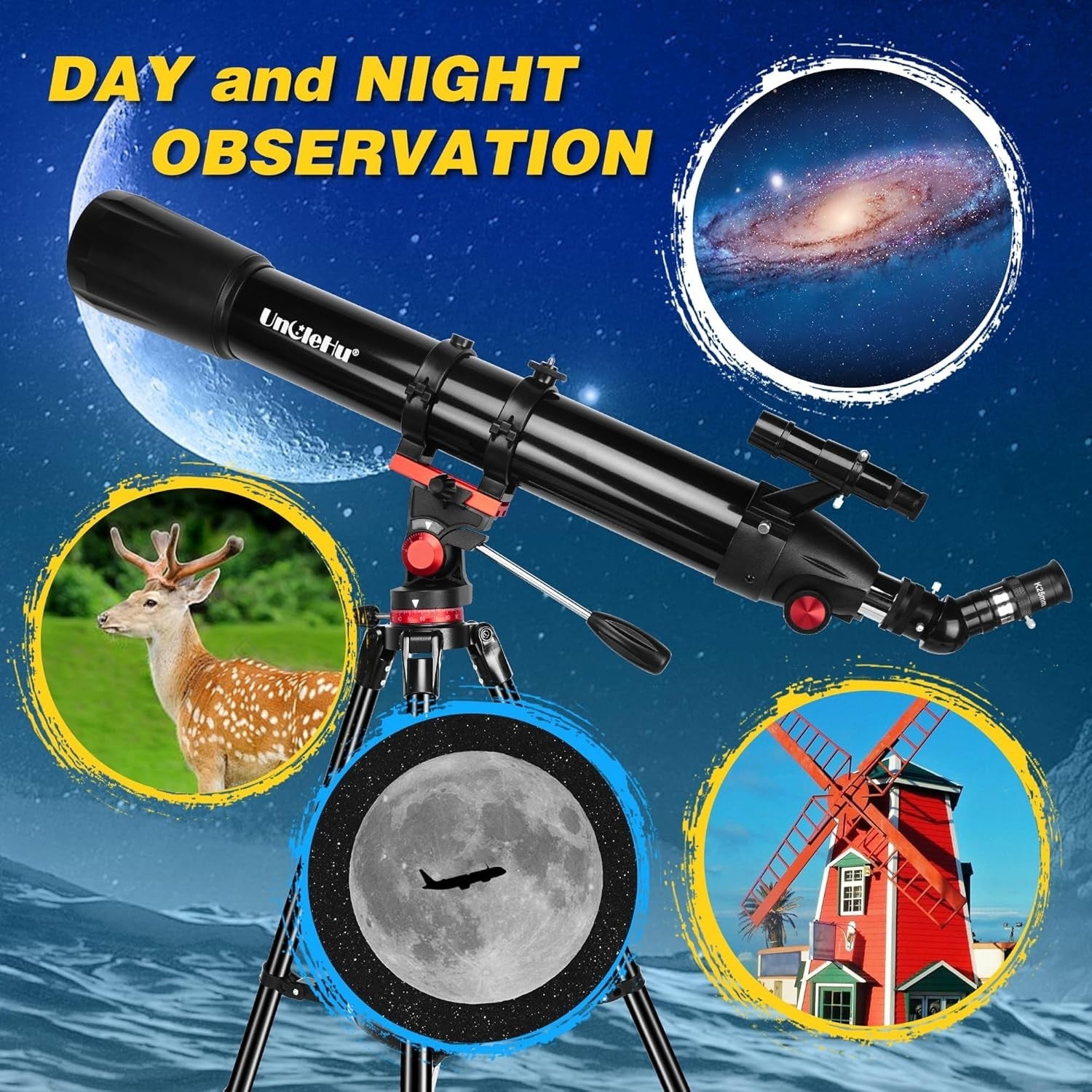 90mm Aperture 900mm Refractor Telescope with Phone Adapter & Tripod – Black-2