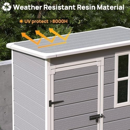 Amopatio 5x3ft Resin Garden Storage Shed Lockable Tool Bike Patio Grey & White