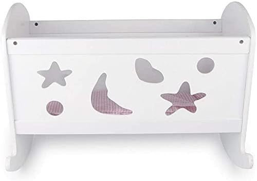 White Wooden Doll Rocking Cradle Bed with Bedding Kids Toy Furniture