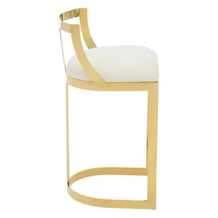 Ivory Velvet Bar Stool – Gold Frame, Arched Base, Modern Luxe Design