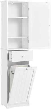 Tall Bathroom Laundry Cabinet with Hamper Drawer Storage Unit White
