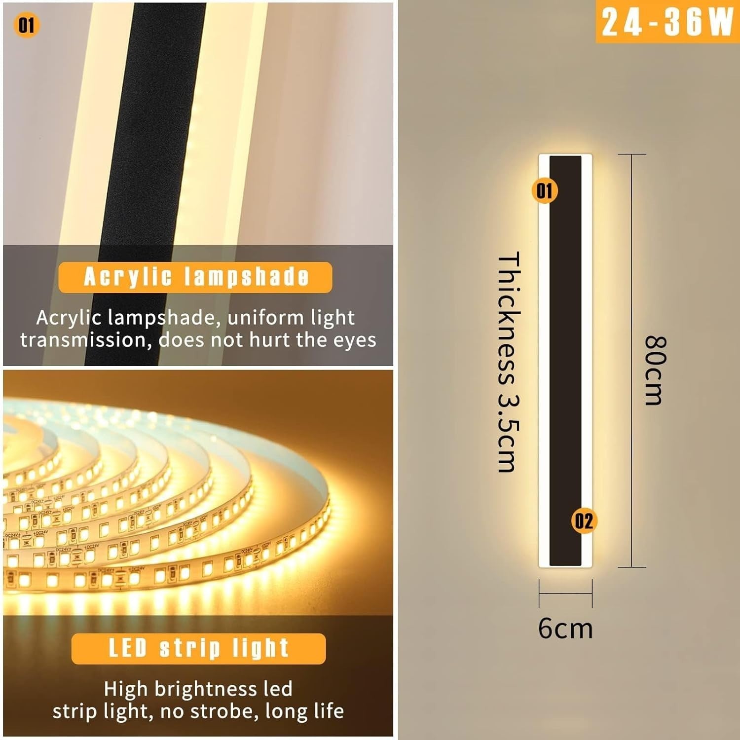 Outdoor Waterproof LED Wall Light 80cm Modern Strip Porch Light