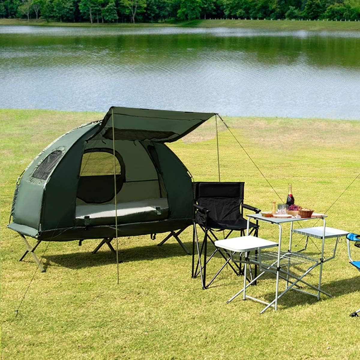 2-Person Waterproof Camping Tent Bed with Air Mattress & Sleeping Bag