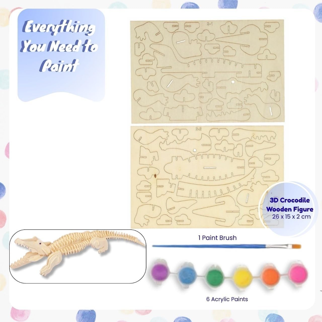 3D Wooden Crocodile Puzzle Craft Kit for Kids, Paint & Build Fun Set