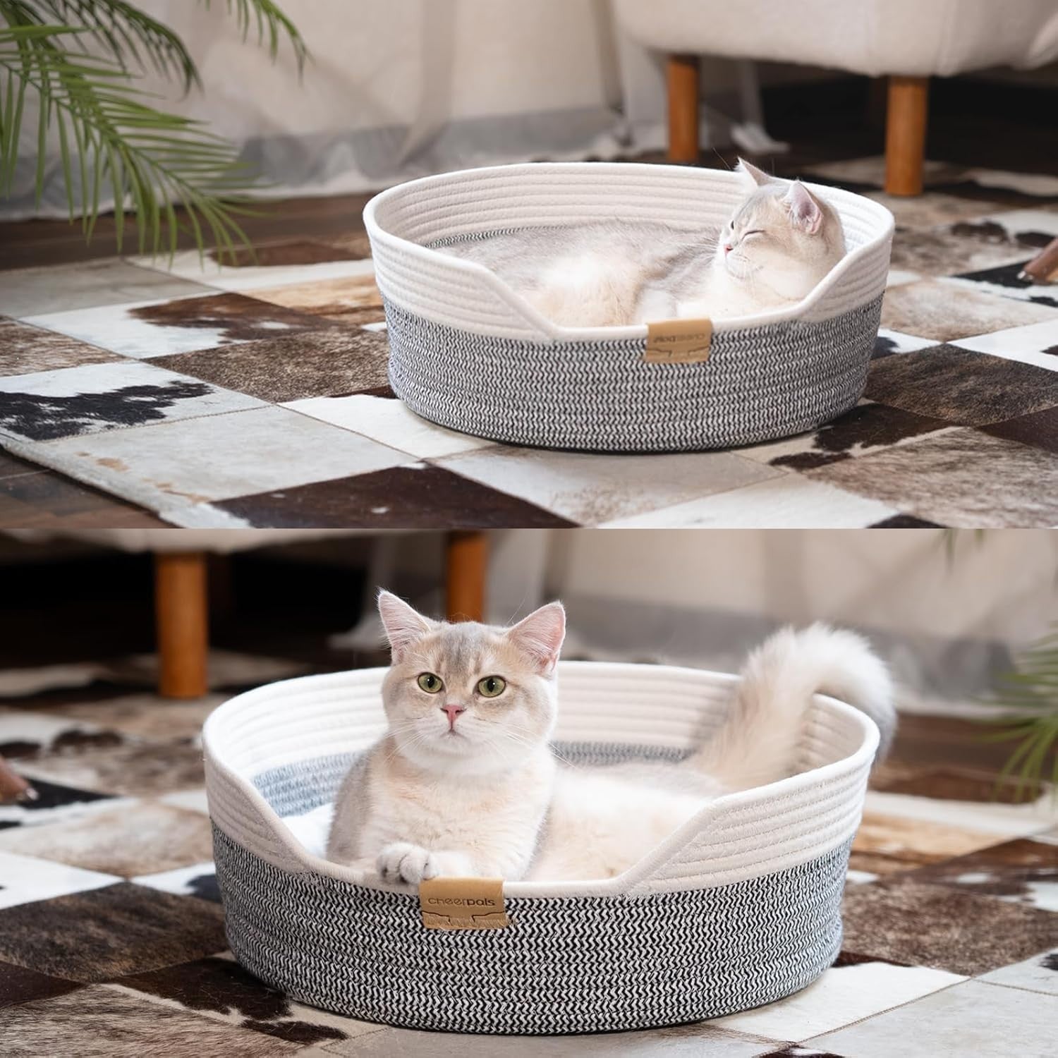Washable Cat Bed Basket 47cm Cotton Rope Woven Cushion All Breed