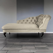 Velvet Tufted Chaise Lounge Sofa Right Hand Light Grey Accent Chair 133cm