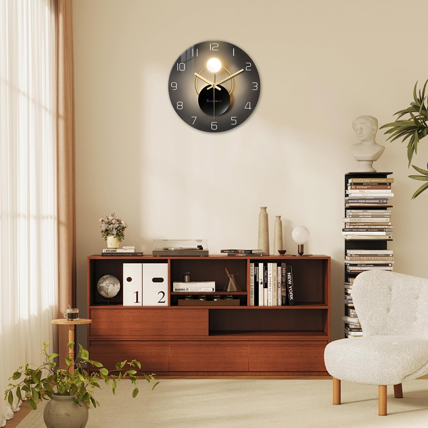 Modern 16" Black Gold Glass Wall Clock Silent Non-Ticking Luxury Home Decor