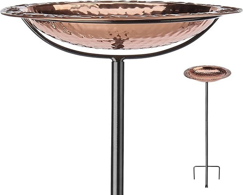 13" Pure Copper Bird Bath Bowl on Garden Pole – Handcrafted Outdoor Décor