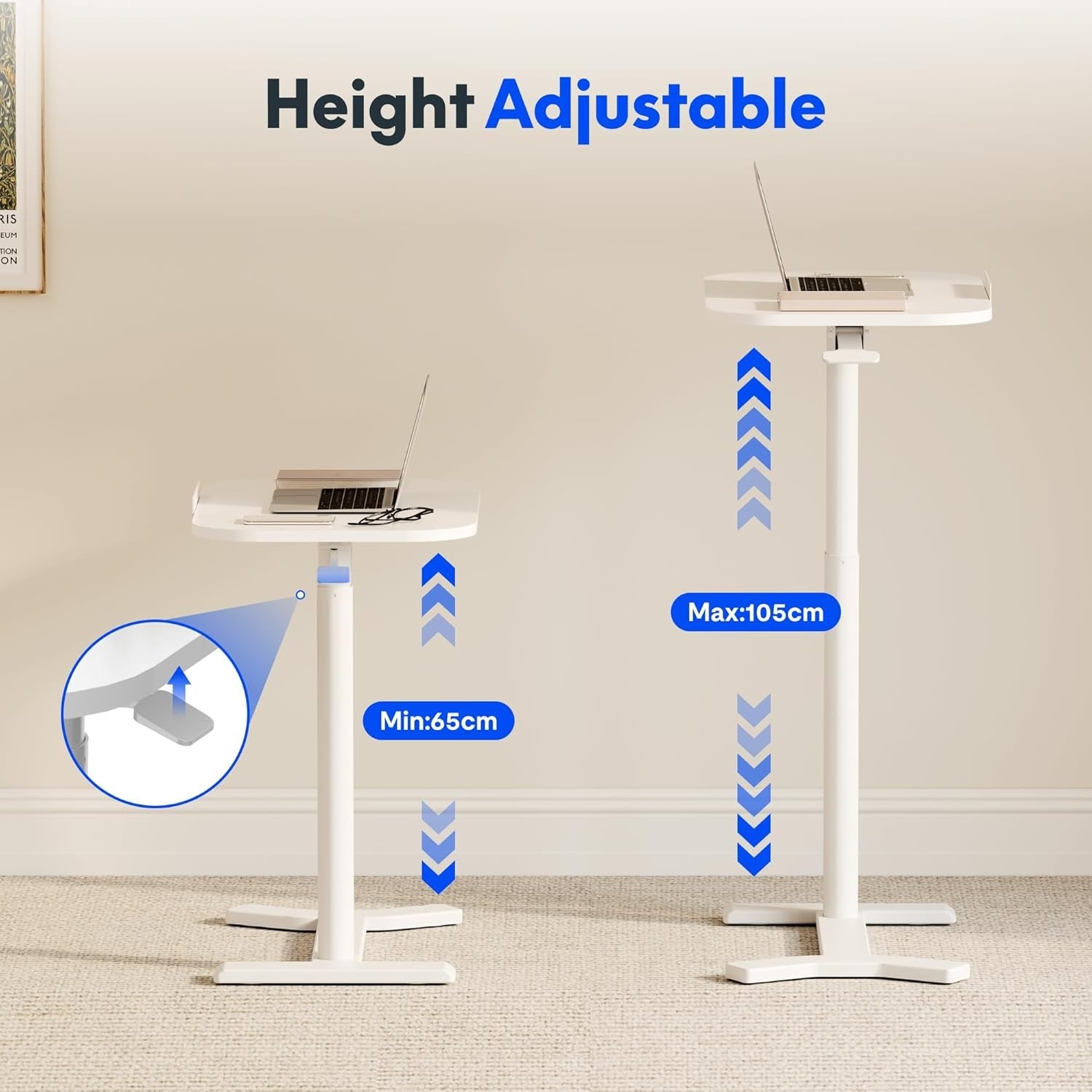 Standing Desk Adjustable Overbed Table Sit Stand Laptop Desk 60x40cm
