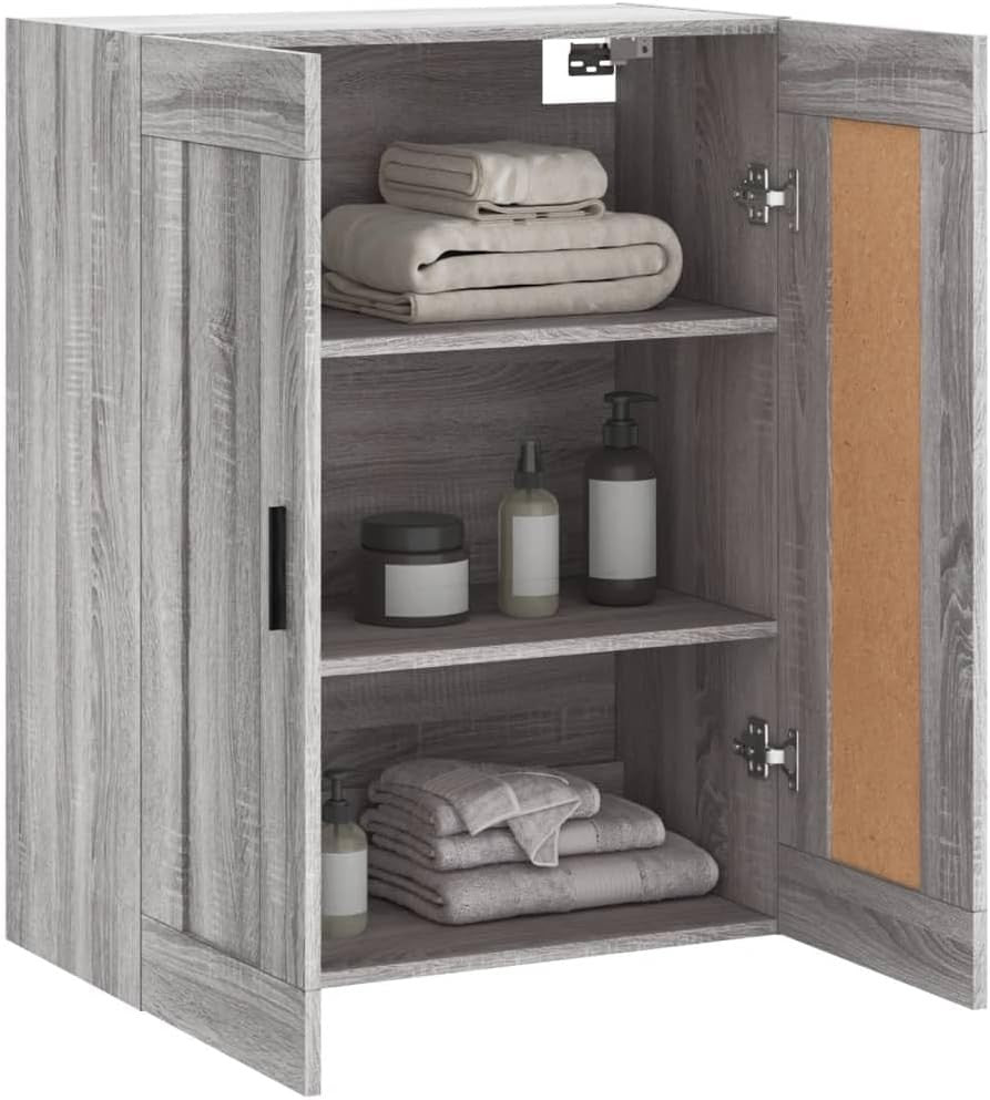 Wall-Mounted Sonoma Grey Cabinet with 3 Compartments, Space-Saving 69.5x34x90cm