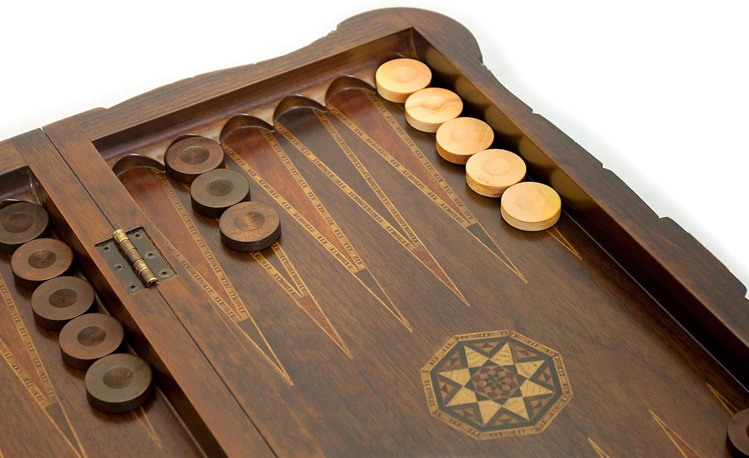 Hand Carved Walnut Backgammon Set Medium Wooden Luxury Strategy Board