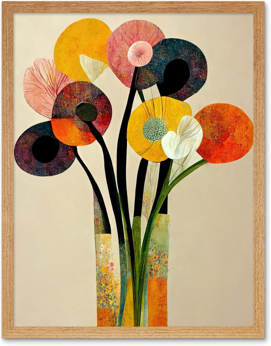 Floral Bouquet Abstract Wall Art Framed Print 12x16 inch Boho Decor