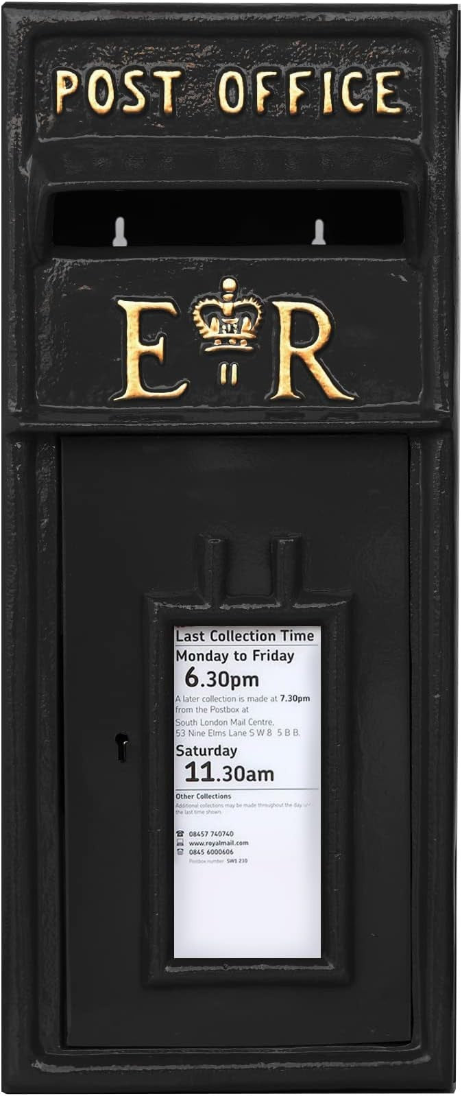 Lockable Cast Iron Wall Mount Mailbox – Secure Vintage ER Post Box Black 57cm