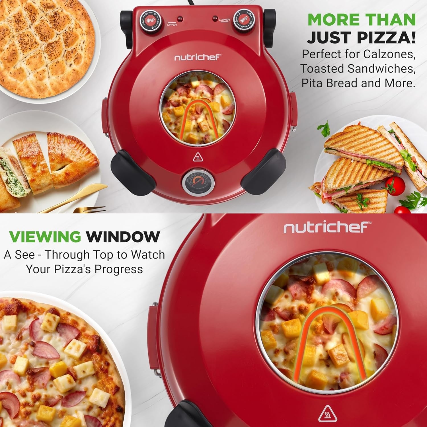 Electric Pizza Oven 30cm 425°C Countertop Maker Non-Stick Stone Red 1200W