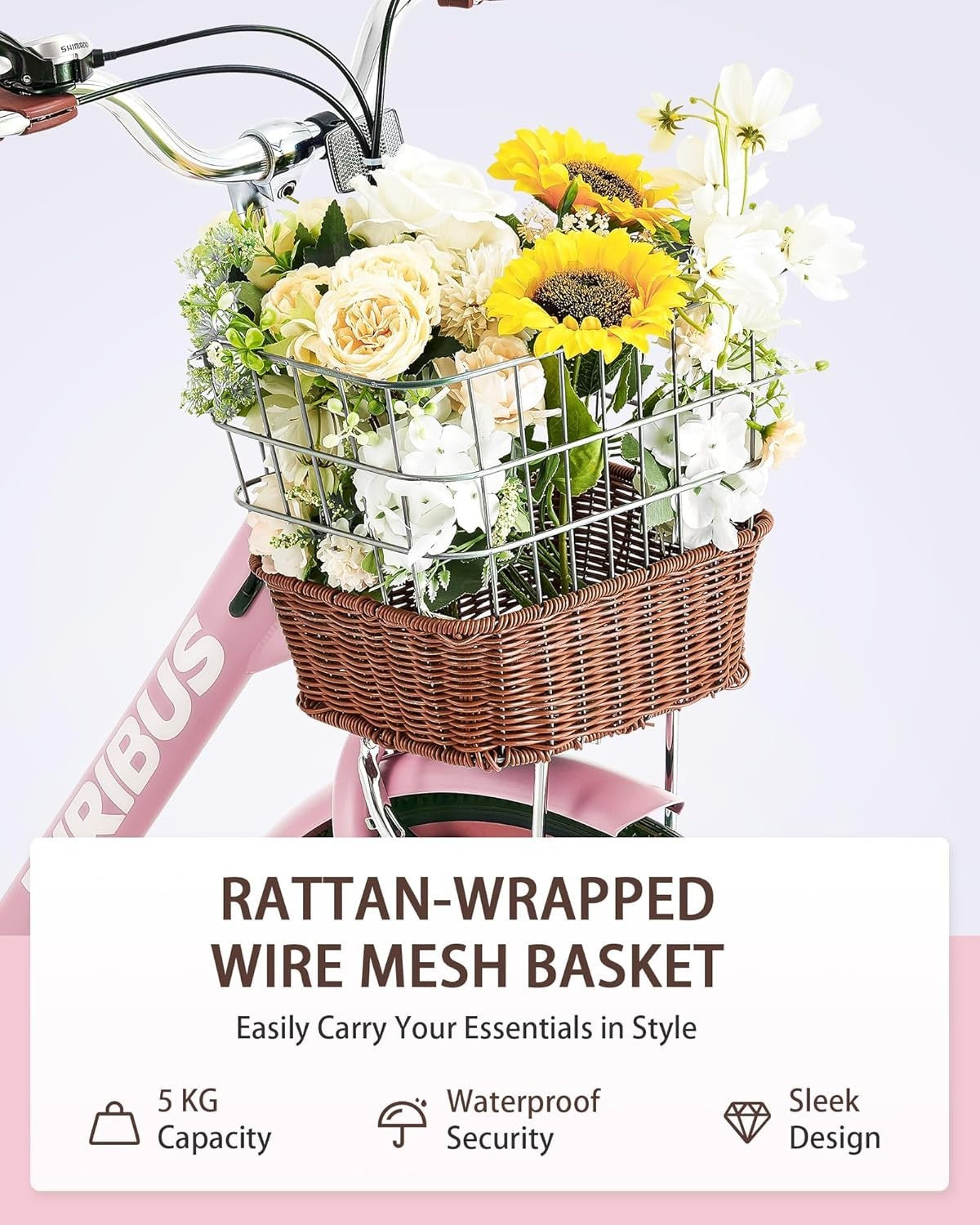 Women’s 24" Cruiser Bike 7-Speed Step-Through Frame Rattan Basket Rack