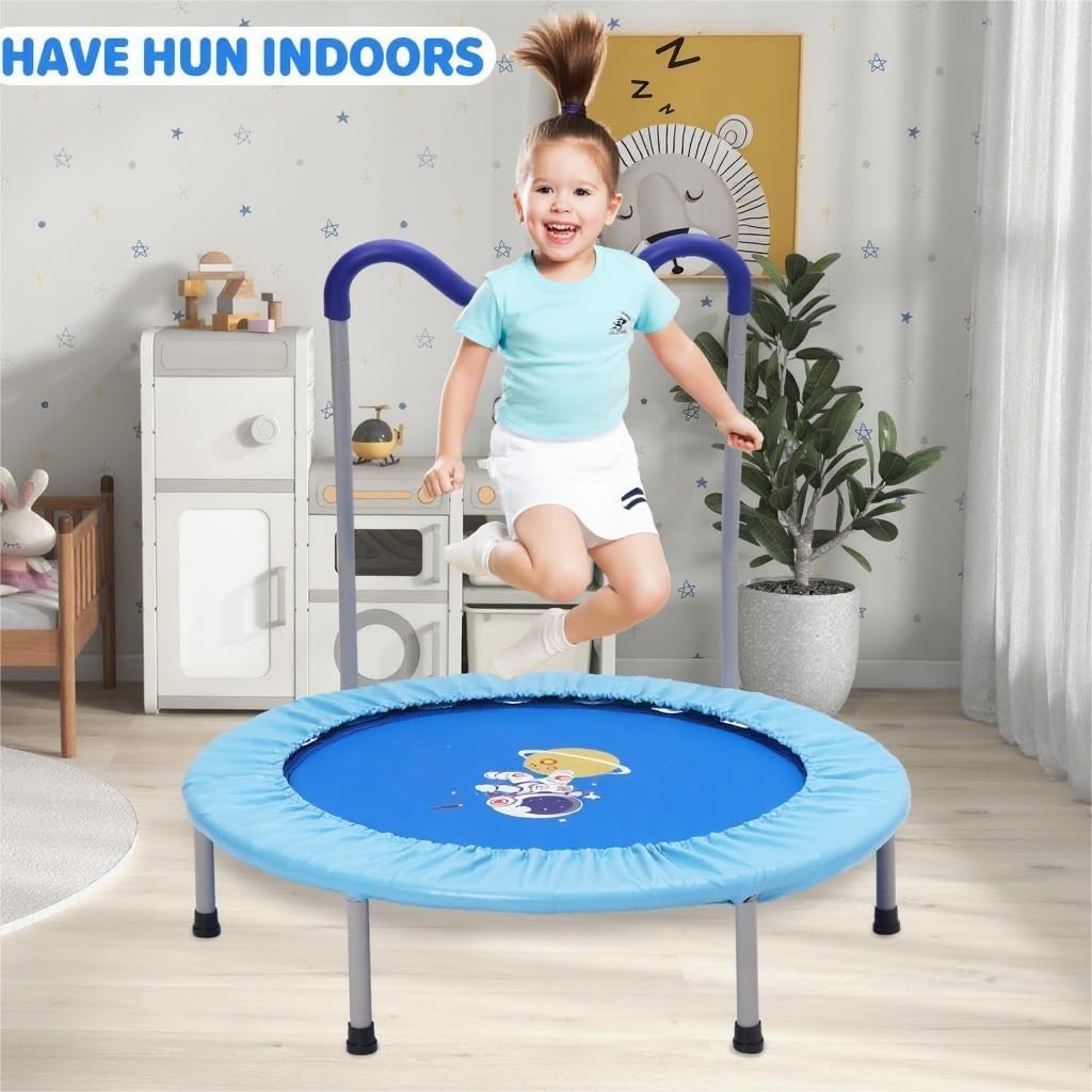 36in Kids Trampoline Adjustable Handle Foldable Indoor Outdoor Blue
