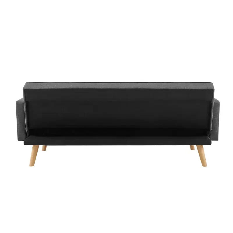Charcoal Linen Clic Clac Sofa Bed 3 Seater Tufted Cushions & Bolster Pillows