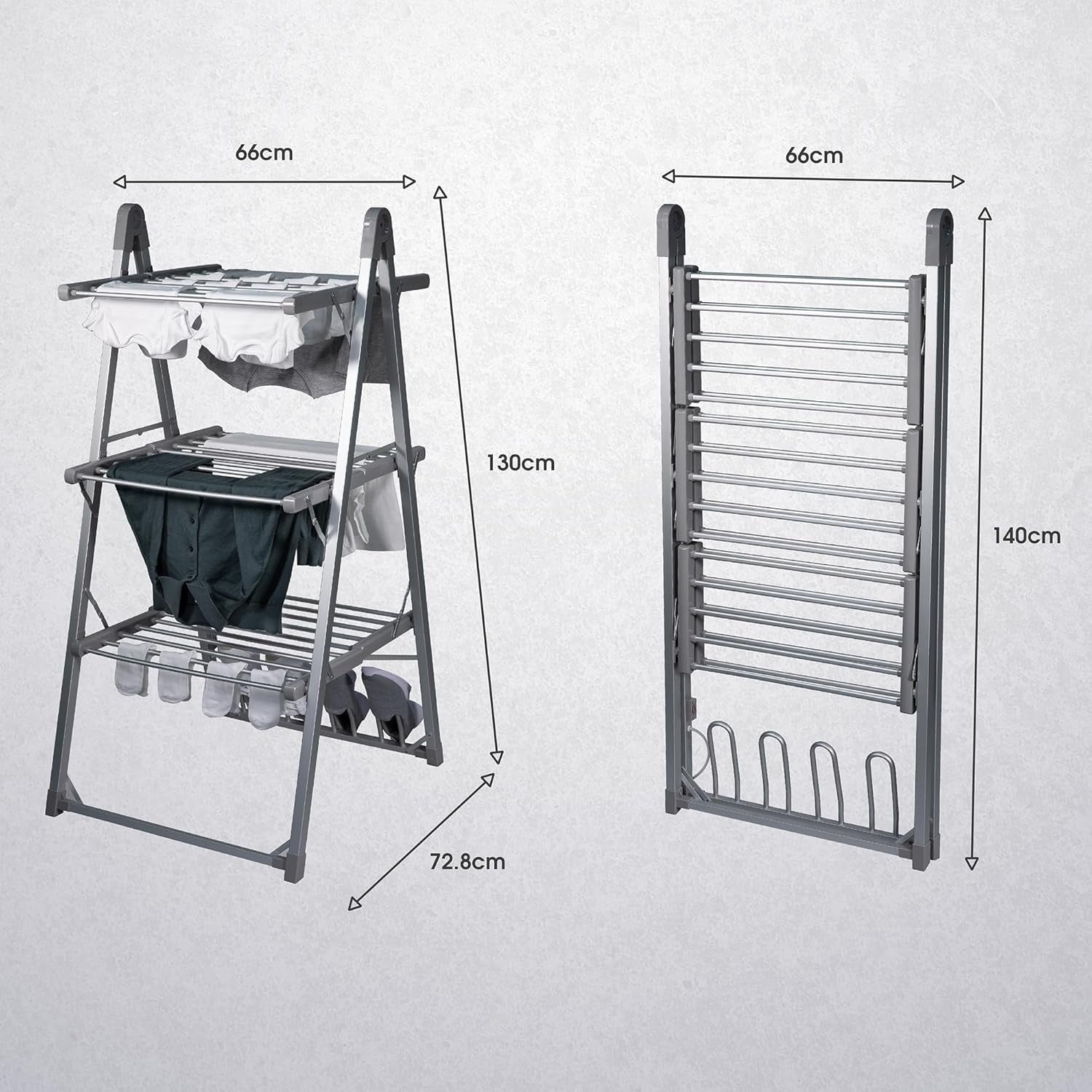 Heated Clothes Airer 3 Tier Electric Folding Drying Rack Indoor Energy