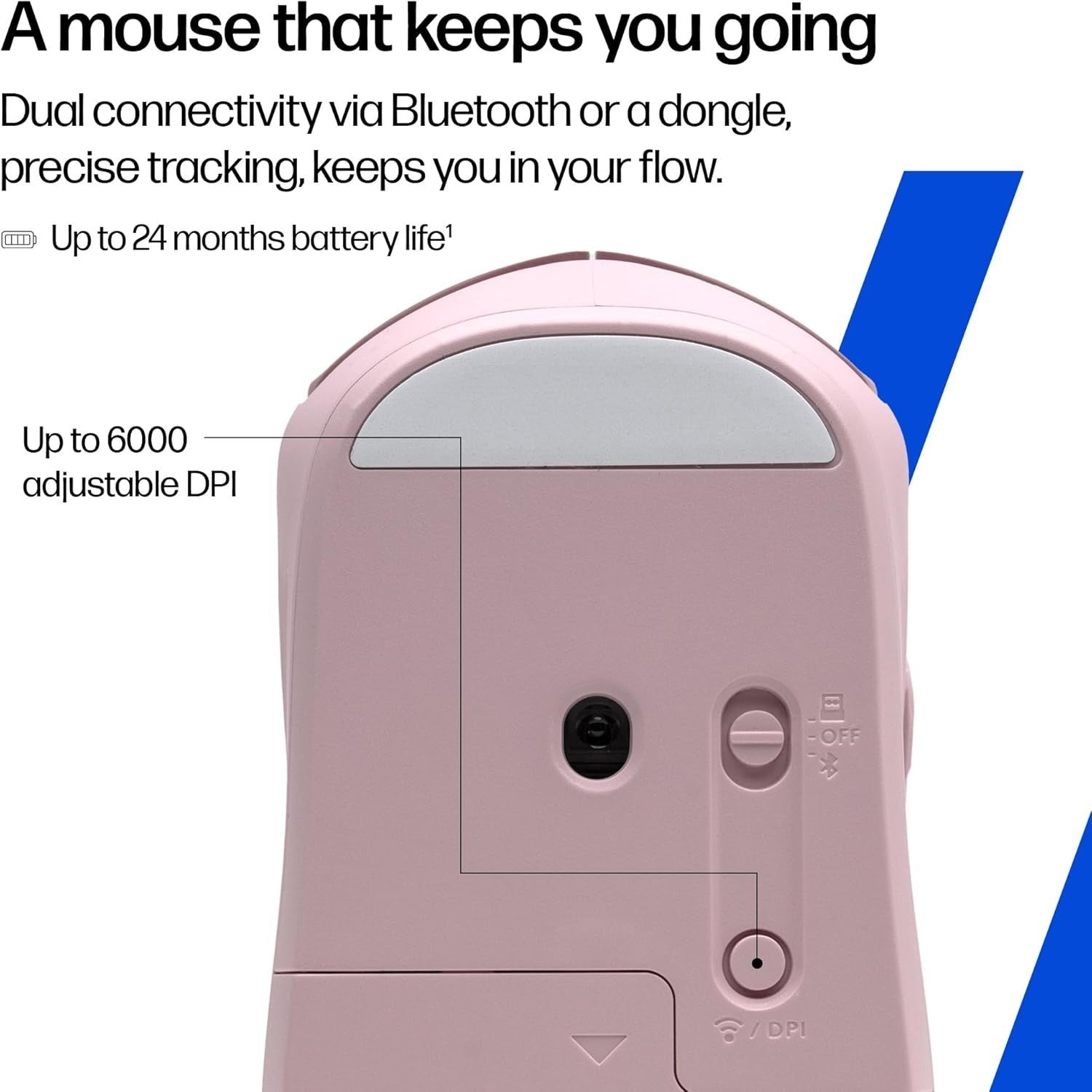Pink Quiet Wireless Mouse Dual Bluetooth 6000 DPI Soft Touch Office Laptop