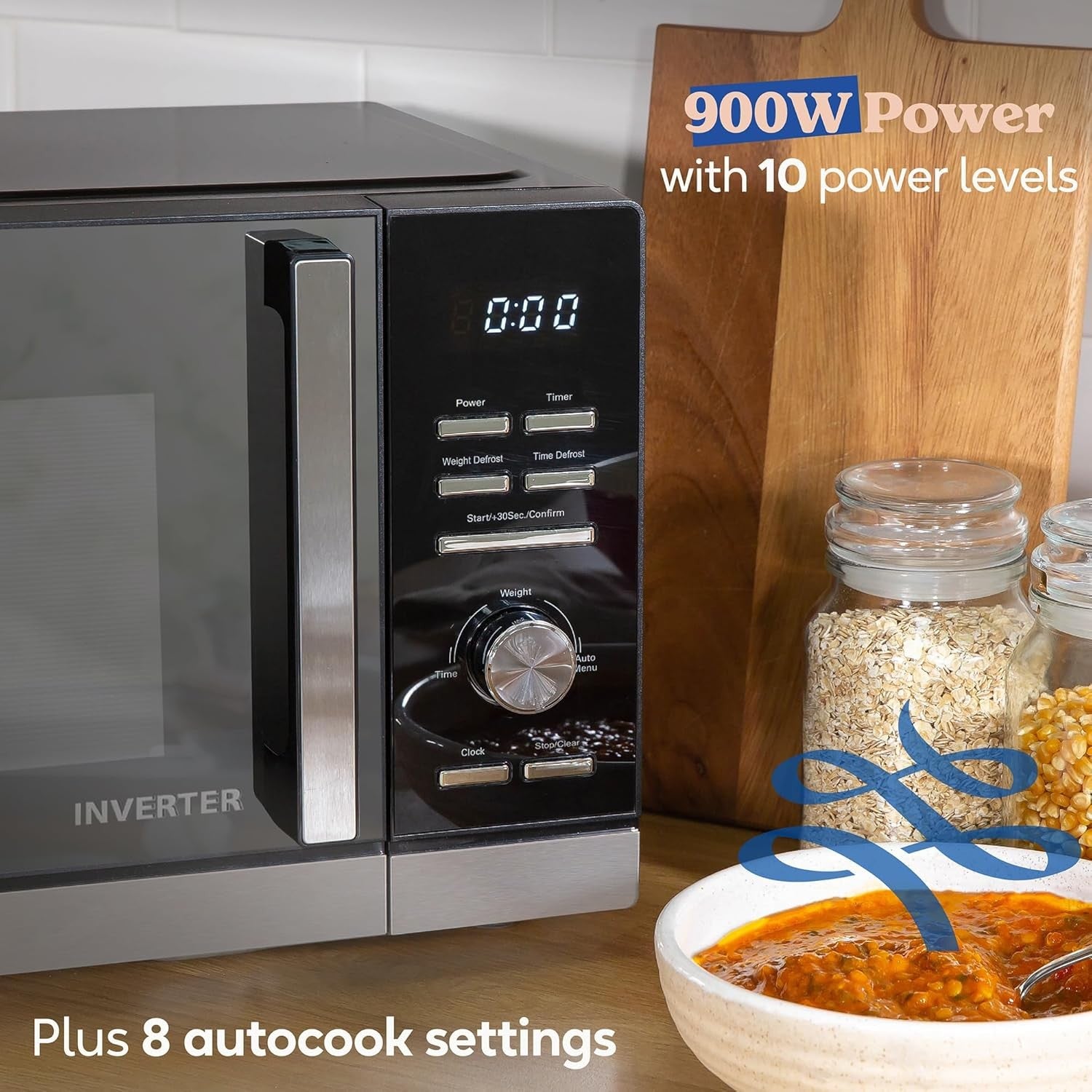 25L Digital Inverter Microwave 900W 8 Auto Cook Black LED