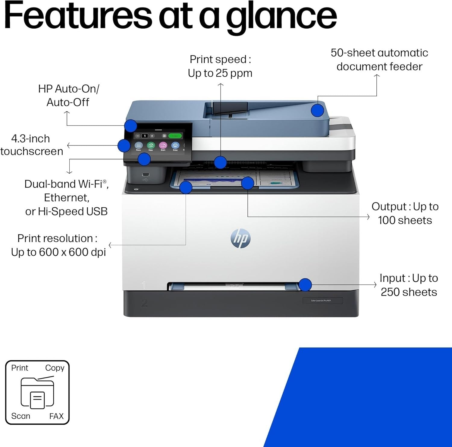 White Black Blue A4 Colour Laser MFP Printer WiFi Duplex ADF 25ppm Office