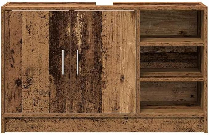Rustic Brown Bathroom Sink Cabinet 90cm Modern Vanity Storage Unit with Shelves