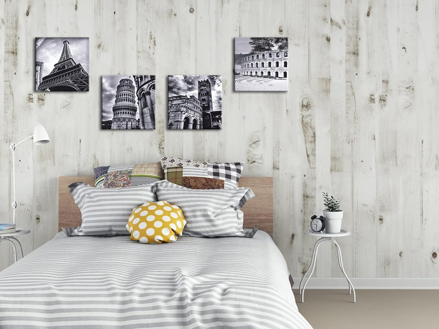 Black White Architecture Canvas Wall Art Set Modern 4 Panel Prints Decor