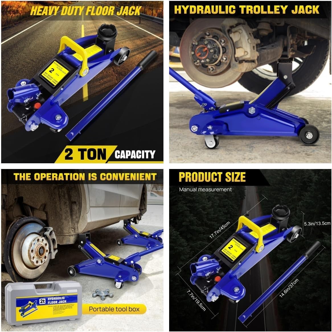 2 Ton Floor Jack + 3 Ton Axle Stands Heavy Duty Car Lift Set 135–350mm w/ Case