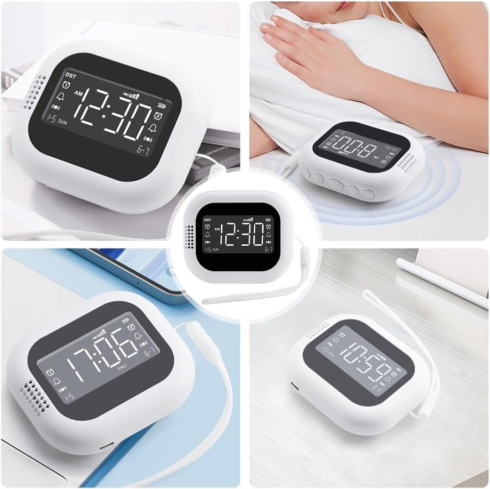 Rechargeable Vibrating Alarm Clock for Heavy Sleepers Dual Alarm LCD Display