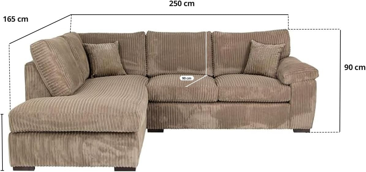 L Shaped Cord Sofa 4 Seater Left Corner Beige | Comfy Large Lounge Set