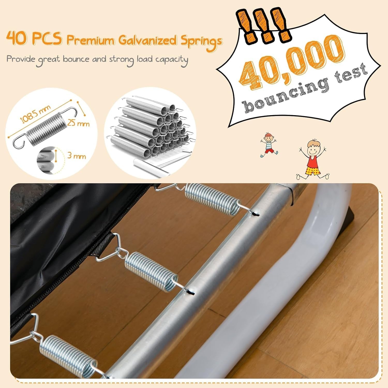 6FT Kids 3-in-1 Trampoline Safety Enclosure Swing Bar Indoor Outdoor