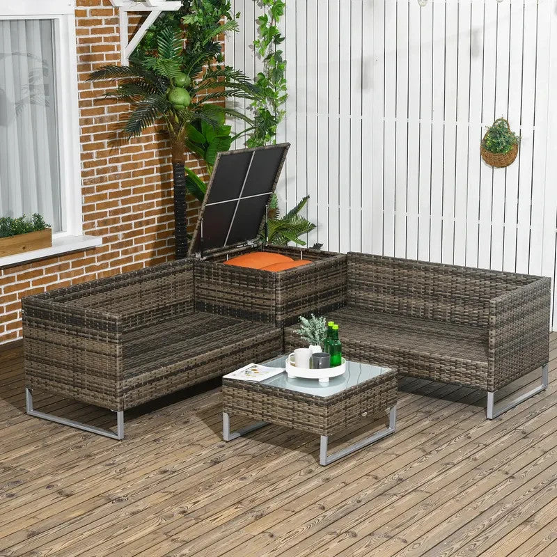 4-Seater Rattan Corner Sofa Set Outdoor Cushions Glass Tables Storage Patio