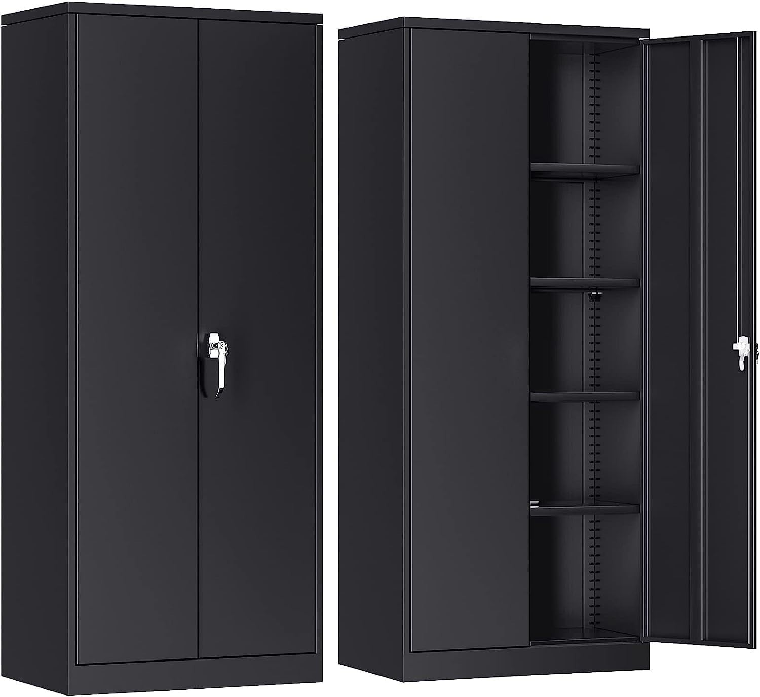 Steel Storage Cabinet 2 Door 4 Adjustable Shelves 180cm Tall Secure Organizer