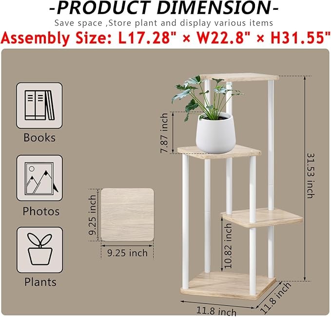 4 Tier White Metal Plant Stand Indoor Corner Tall Flower Shelf Rack for Living