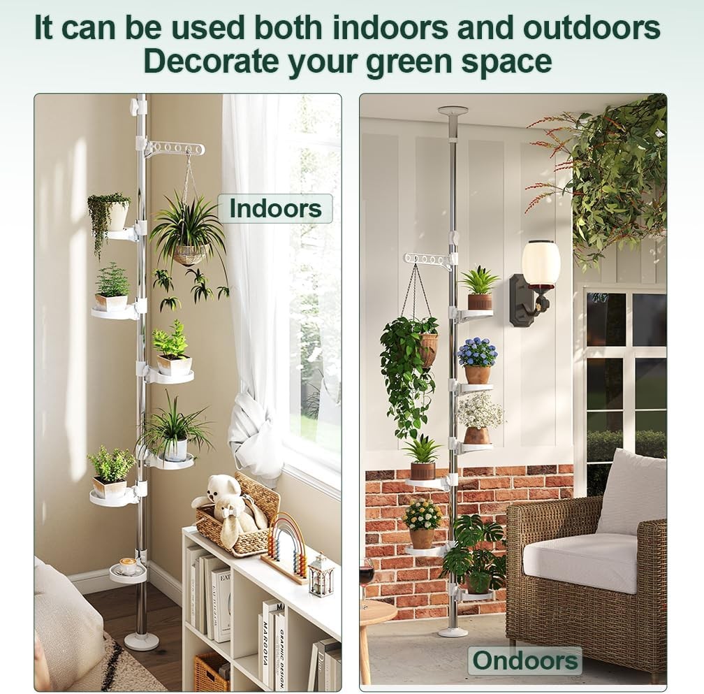 7 Tier Adjustable Floor to Ceiling Plant Stand Indoor Hanging Flower Shelf