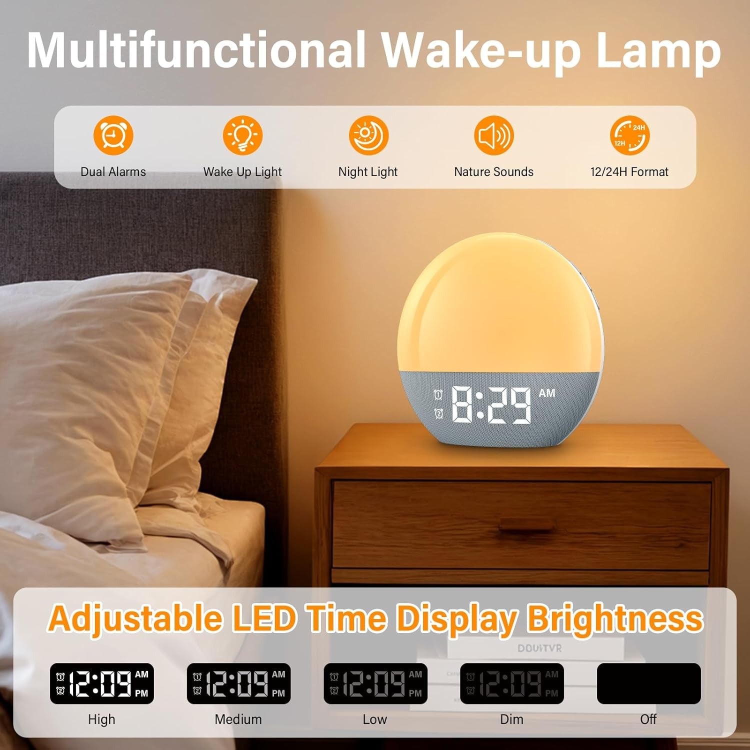 Sunrise Wake Up Light Alarm Clock Dual Alarm Sleep Sounds Bedside Lamp