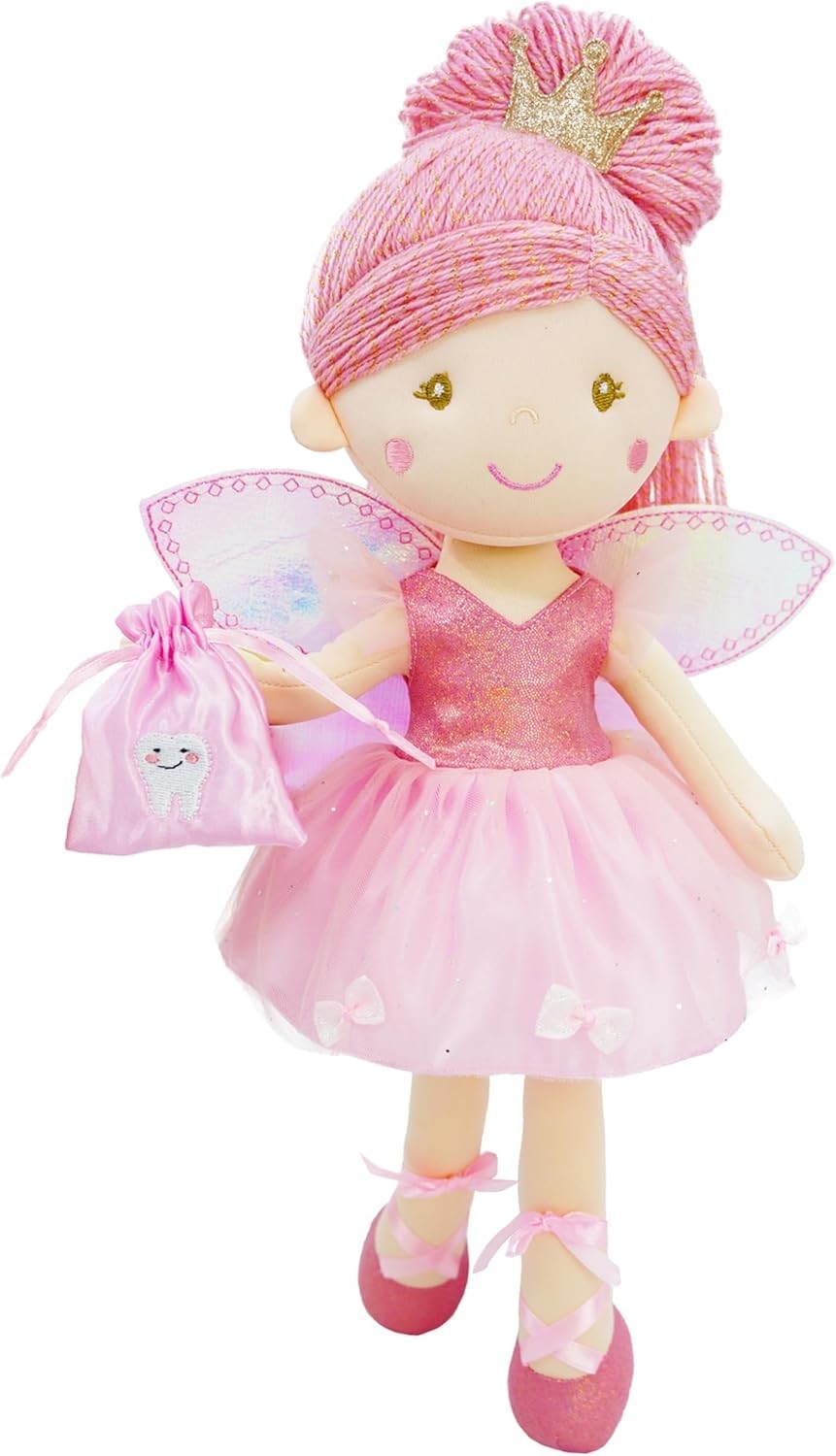 Tooth Fairy Doll 40cm Plush Soft Toy Pink Wings Tooth Pouch Gift