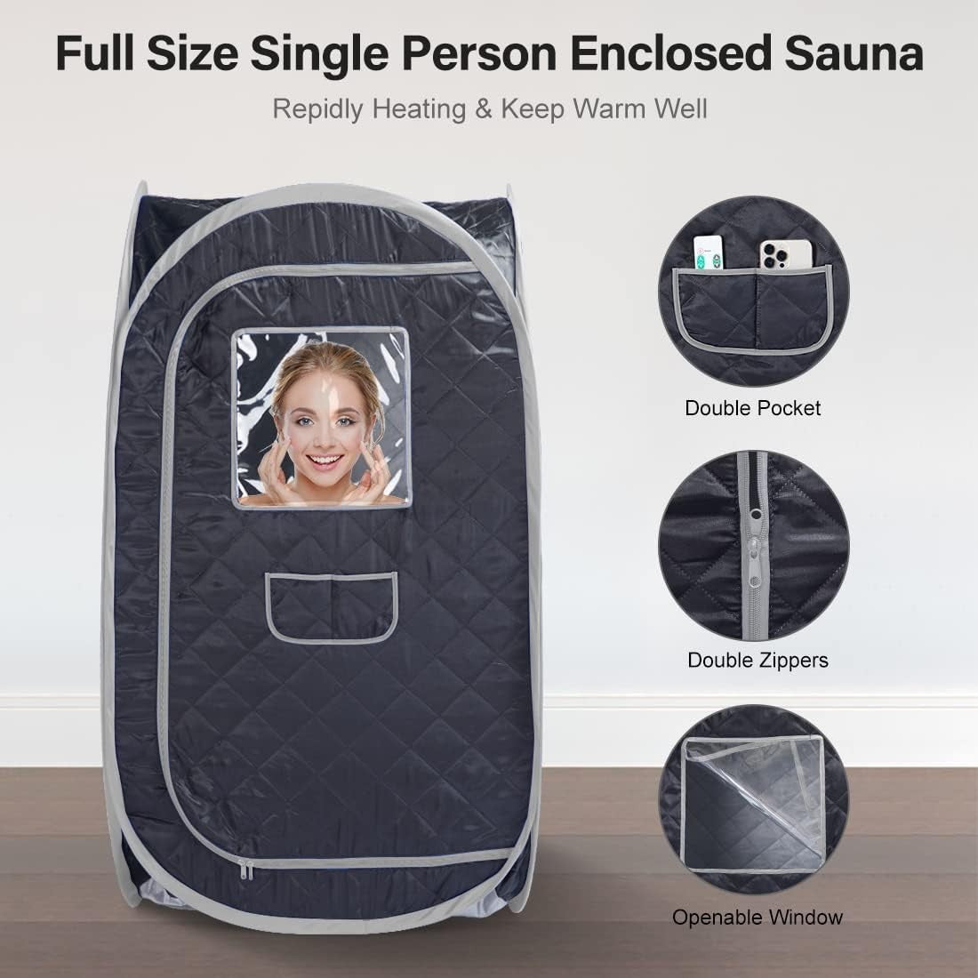 Portable Sauna Tent Foldable One Person Full Body Spa Detox Therapy Black