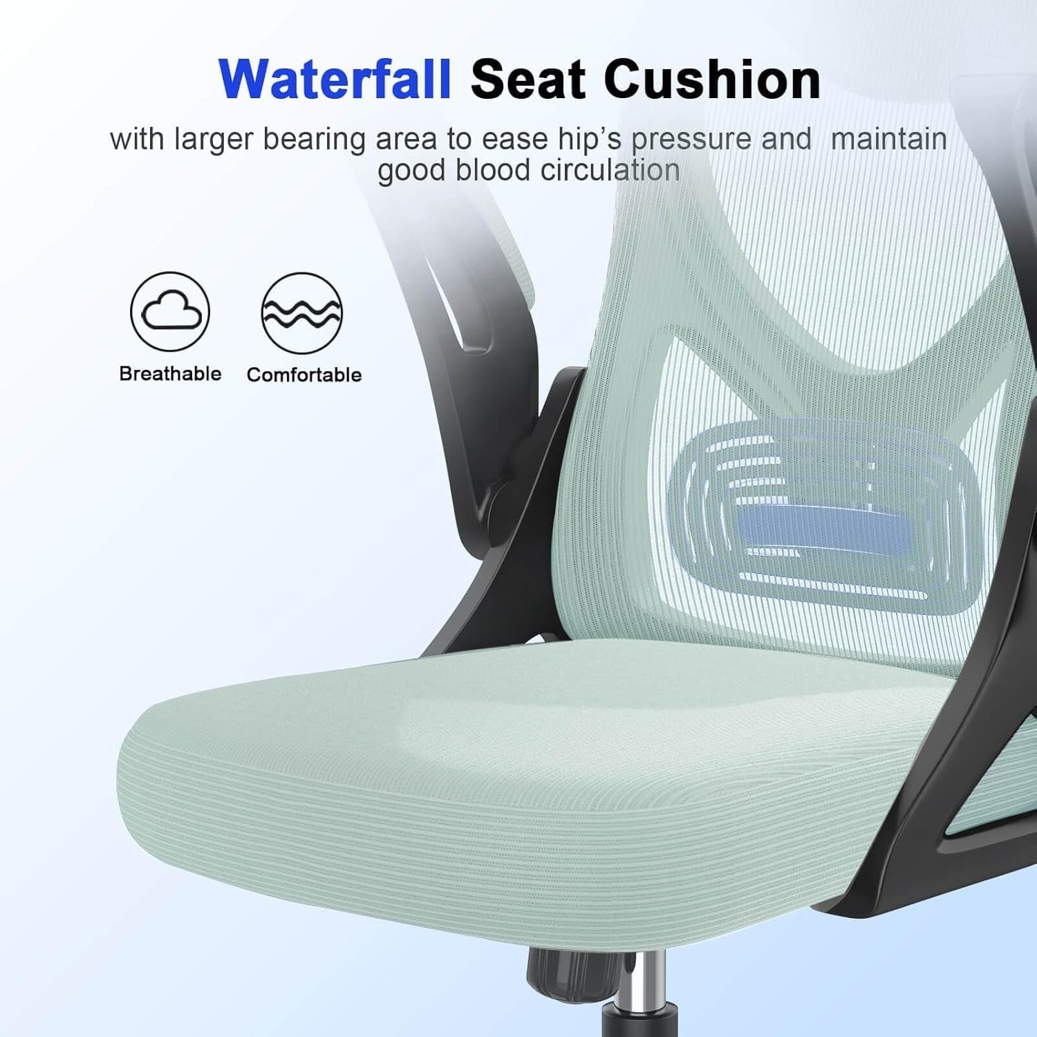 Ergonomic Mesh Office Chair Lumbar Support High Back Flip Armrests Mint Green