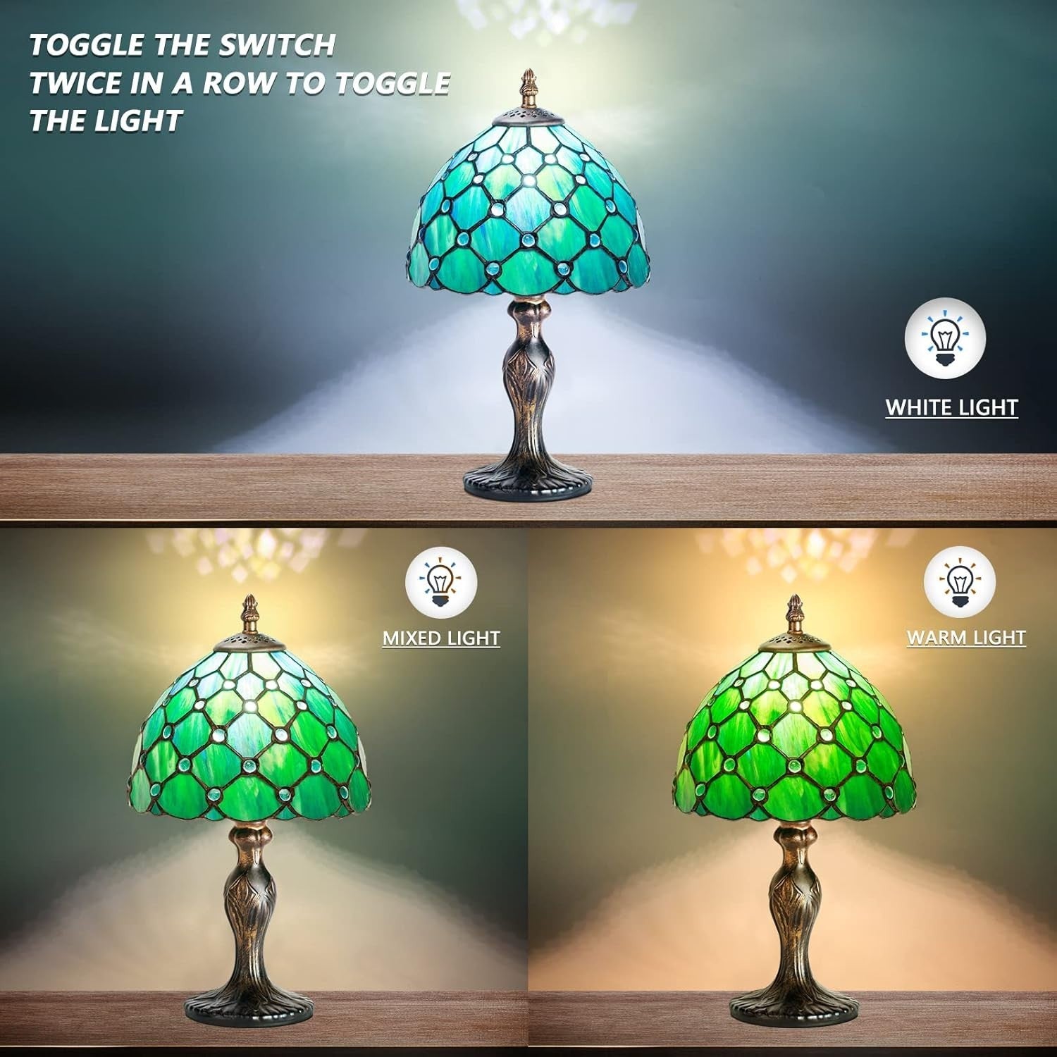 Handmade Stained Glass Table Lamp Vintage Style Bedside Light Warm Glow