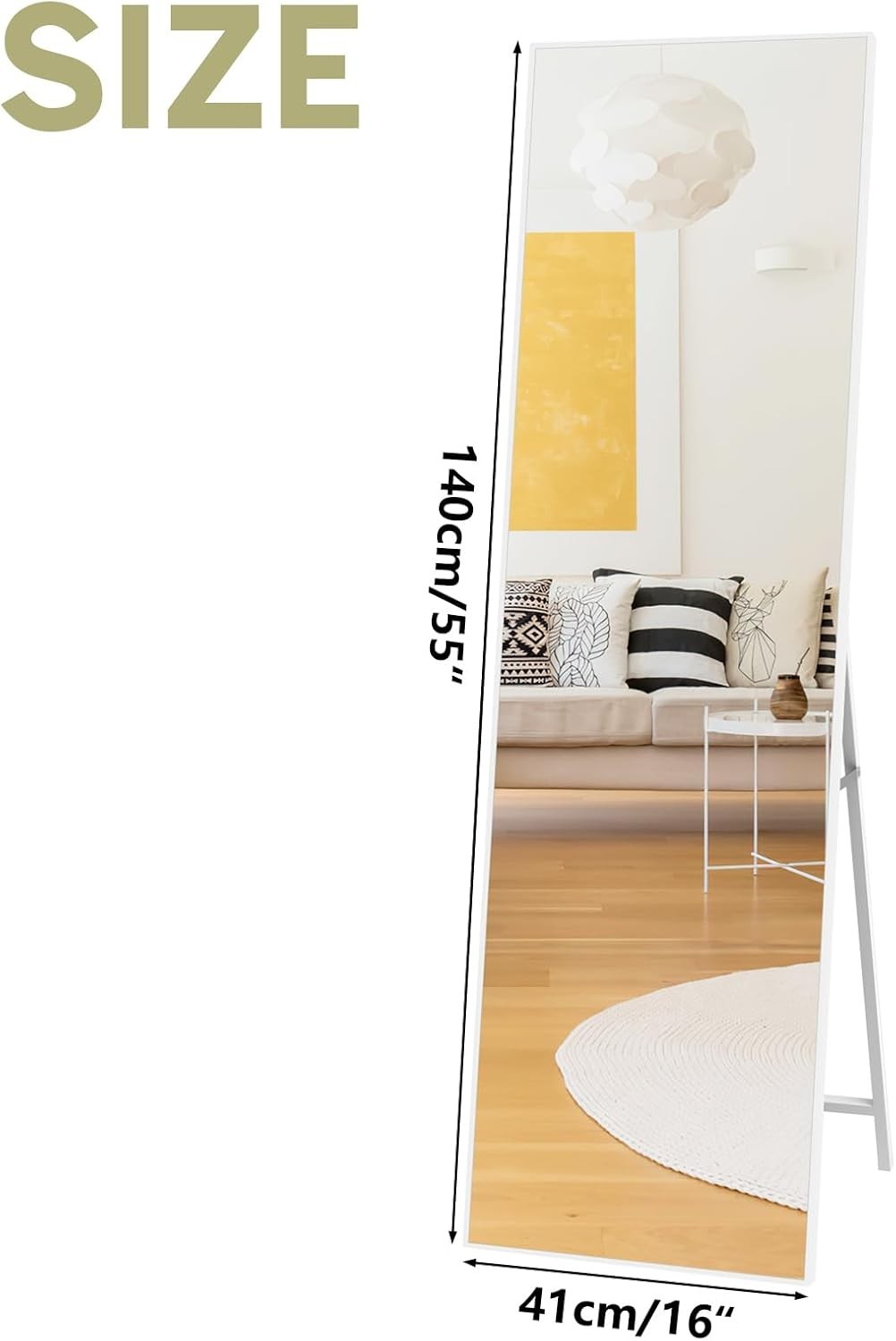 Full Length Mirror 140x41cm White Frame | Standing Wall-Mountable
